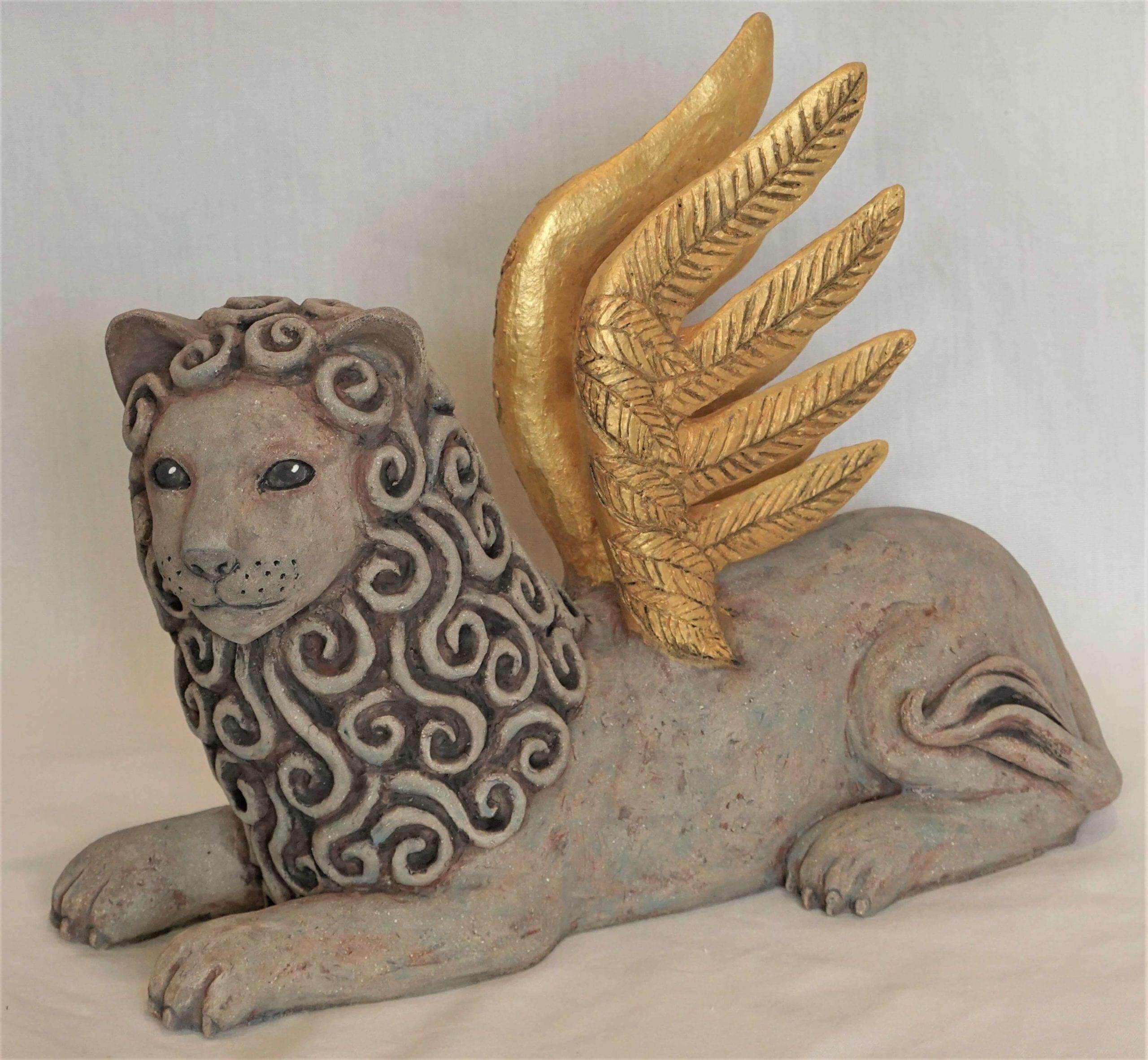 Her Winged Lion, clay sculpture by Robyn Varpins