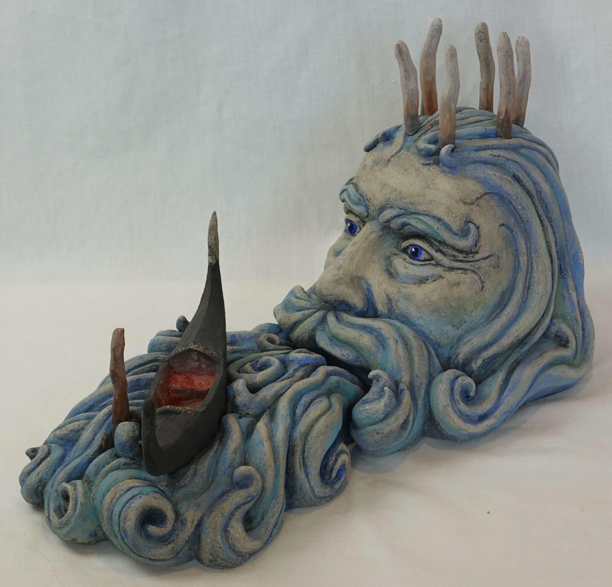 Poseidon Cradles Venice, clay sculpture by Robyn Varpins